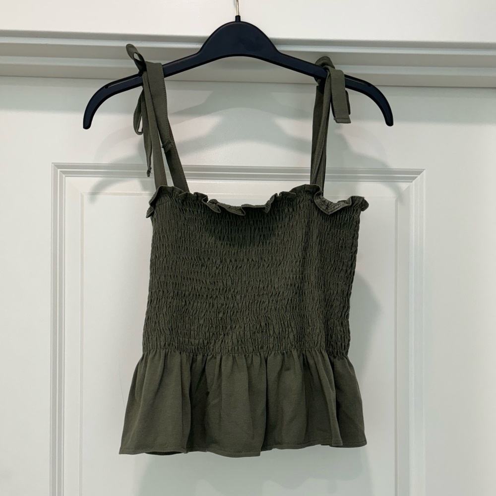 H&M Olive Green Smocked Peplum Camisole